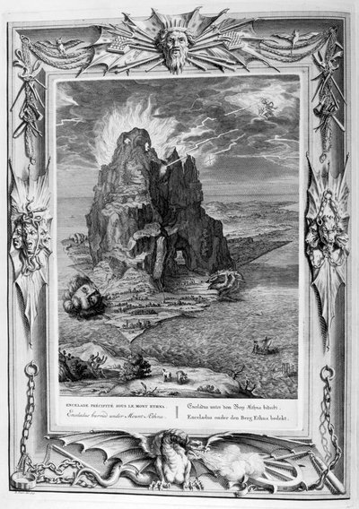 Enceladus unter dem Ätna begraben, 1733 von Bernard Picart
