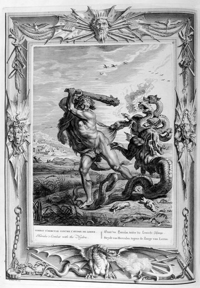 Herkules kämpft gegen die Lernische Hydra, 1733 von Bernard Picart