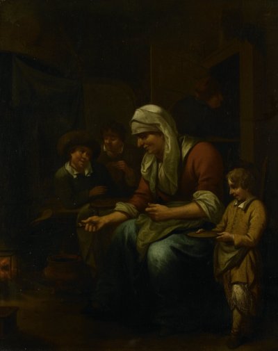 Frau macht Pfannkuchen von Bernardus van Schijndel