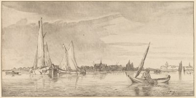 Fluss mit Stadt, 1775 von Bernhard Schreuder