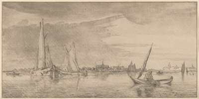 Fluss mit Stadt, 1775 von Bernhard Schreuder
