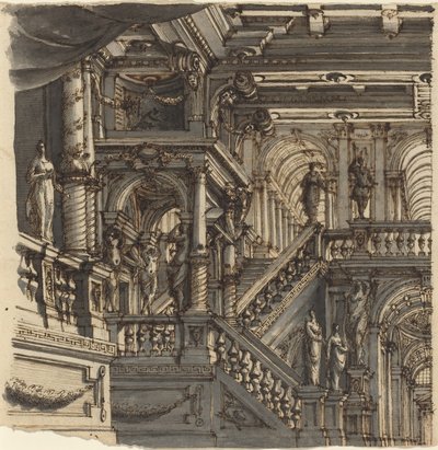 Eine aufwendige Treppe in einem Palast von Bibiena