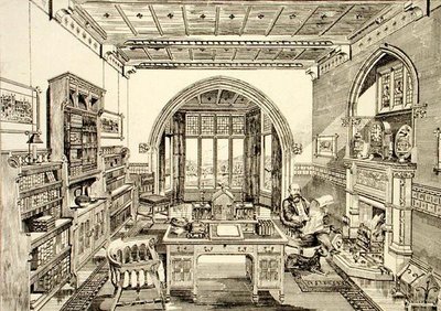 Innenansicht einer Bibliothek von Bruce James Talbert