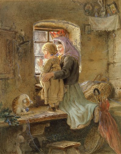 Innenraum: Bauernmädchen und Kind von C. Goebel