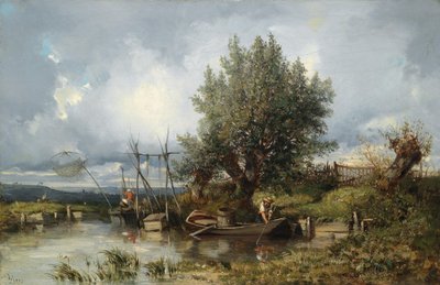 Flusslandschaft mit Anglern von Camille Flers