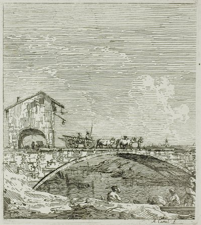 Der Wagen überquert eine Brücke, aus Vedute von Canaletto