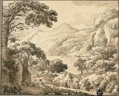 Bergsee mit zwei Figuren von Carl August Lebschee