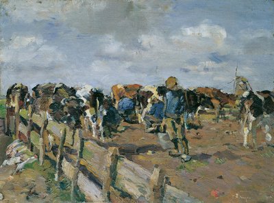 Melken der Kühe von Carl Fahringer
