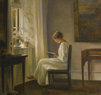 Innenraum mit einer lesenden Frau von Carl Holsoe