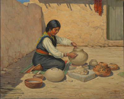 Hopi-Frau beim Töpfern von Carl Moon