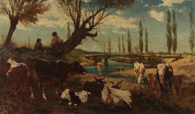 Kuhherde am Wasser von Carl Rudolf Huber