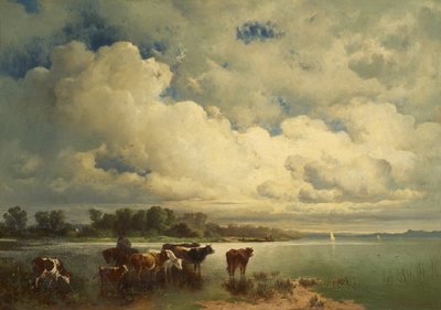 Wasserlandschaft mit Kühen von Carl Schweninger d. Ä.