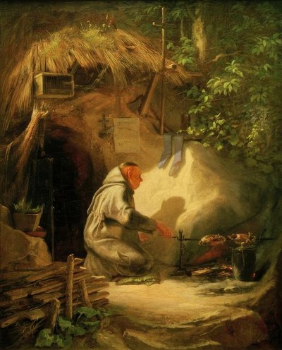 Eremit, Hühnchen bratend von Carl Spitzweg