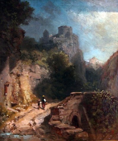 Gebirgslandschaft mit Brücke und Burg von Carl Spitzweg