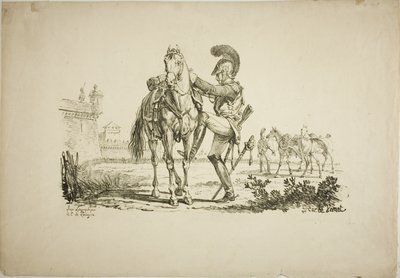 Schütze besteigt ein Pferd von Carle Vernet