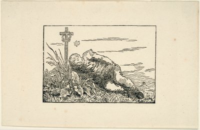 Junger Mann, der auf einem Grab liegt von Caspar David Friedrich