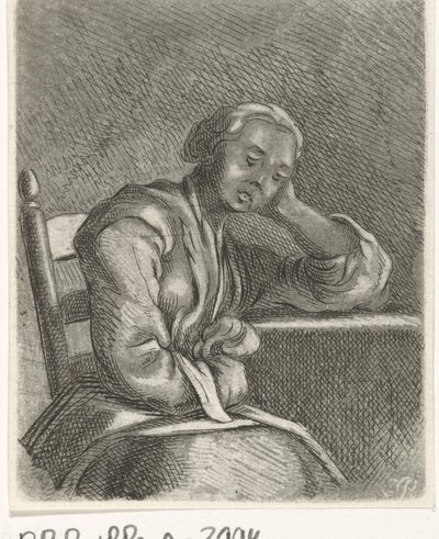 Schlafendes Mädchen am Tisch von Caspar Jacobsz. Philips