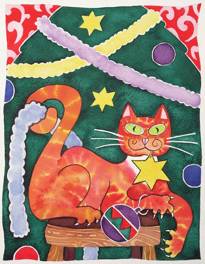 Weihnachtskatze mit Dekorationen von Cathy Baxter