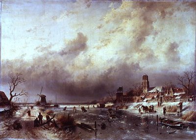 Gefrorene Flussszene von Charles Henri Joseph Leickert