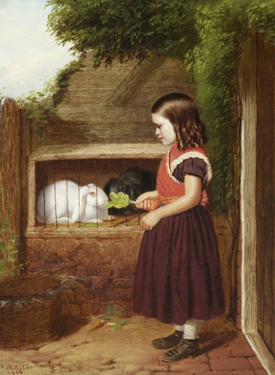 Die Kaninchen füttern, 1868 von Charles Ashmore