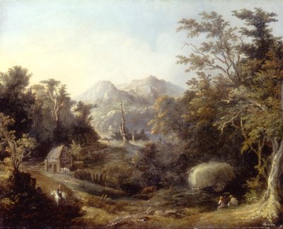 Landschaft mit Bauernhof und Bergen, 1832 von Charles Codman