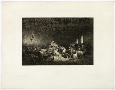 Der große Schafstall, horizontale Platte von Charles Emile Jacque