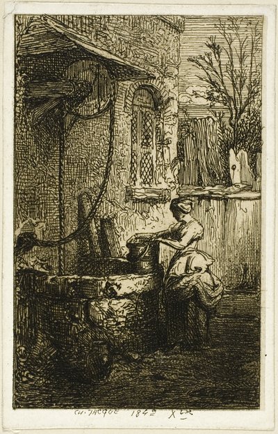 Frau an einem Brunnen von Charles Emile Jacque