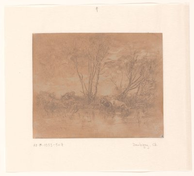 Landschaft mit trinkenden Kühen von Charles Francois Daubigny