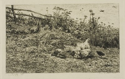 Die Henne und ihre Küken von Charles Francois Daubigny
