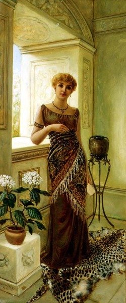 Klassische Frau am Fenster von Charles Frederick Lowcock