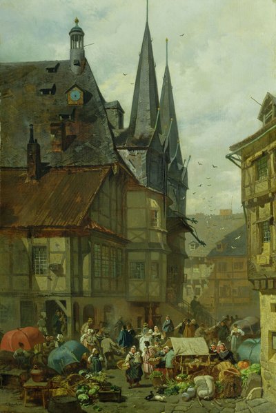 Der Marktplatz in Wernigerode, 1861 von Charles Hoguet