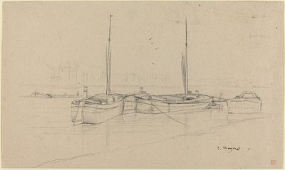 Boote auf dem Fluss mit Masten von Charles Meryon