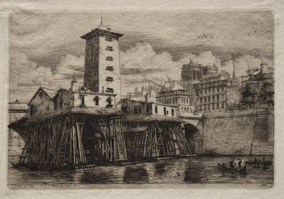 Radierungen von Paris: Die Notre-Dame-Pumpe von Charles Meryon