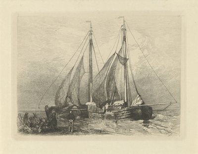 Segelschiffe an einem Strand von Charles Rochussen