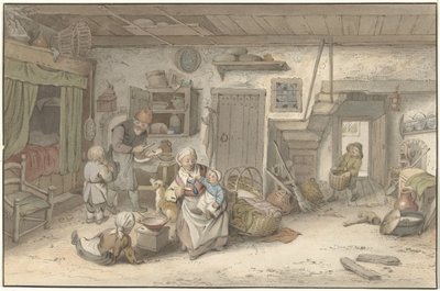 Interieur mit Bauernfamilie von Christiaan Josi