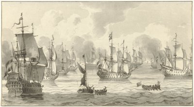 Meeresansicht mit Kriegsflotte von Christiaan Josi