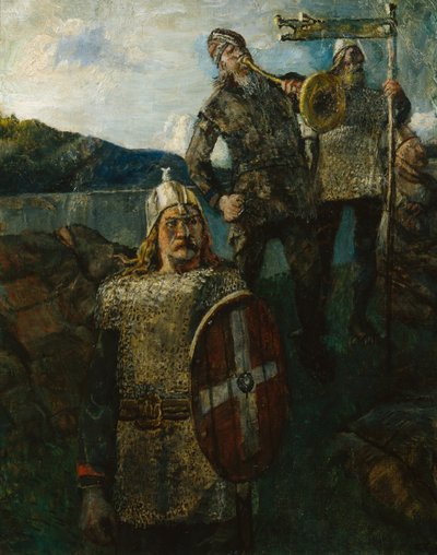 König Olav ließ das Heer rufen von Christian Krohg