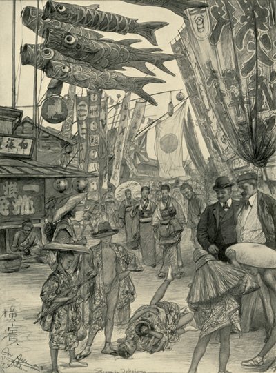 Straßenszene, Yokohama, Japan, 1898 von Christian Wilhelm Allers