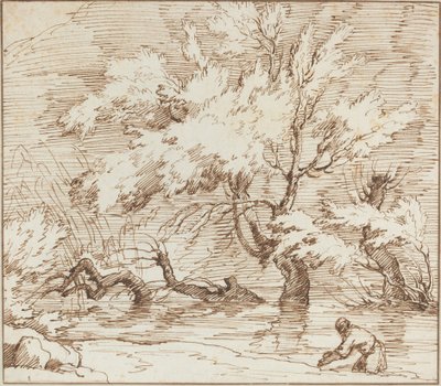 Bäume, die sich in einem Bach spiegeln von Claude Joseph Vernet