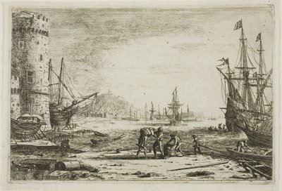 Hafen mit einem großen Turm von Claude Lorrain