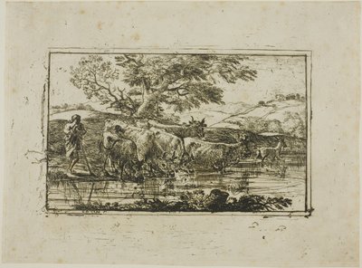 Die Herde am Wasserplatz von Claude Lorrain