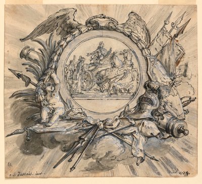 Kartusche mit Kriegsattributen von Claude Louis Desrais