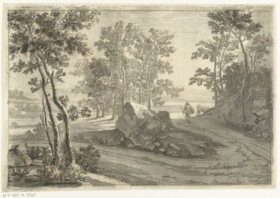Baumreiche Landschaft mit Viehtreiber von Cornelis Brouwer