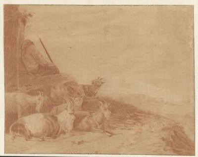 Schlafender Hirte mit Ziegen von Cornelis Saftleven