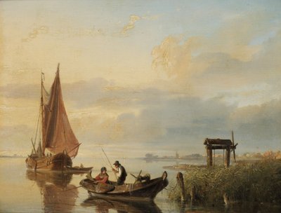 Fischereifahrzeuge bei Sonnenuntergang von Cornelis Springer