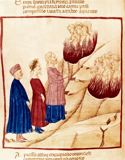 Fegefeuer: Dante und Virgil, Miniatur von Dante Alighieri