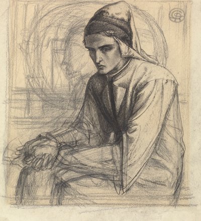 Dante in Meditation mit einem Granatapfel von Dante Gabriel Rossetti