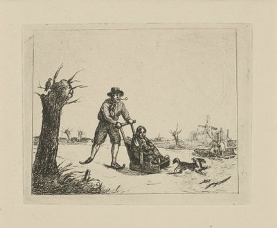 Winterlandschaft mit Schlittschuhläufer von David van der Kellen