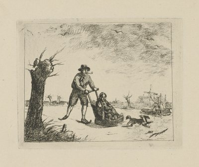 Winterlandschaft mit Schlittschuhläufer von David van der Kellen