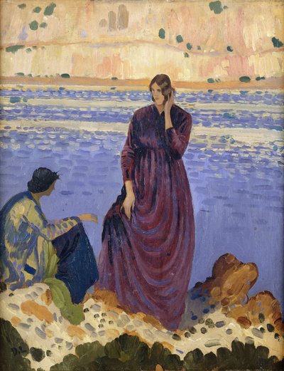 Zwei Frauen auf Felsen am Meer von Derwent Lees